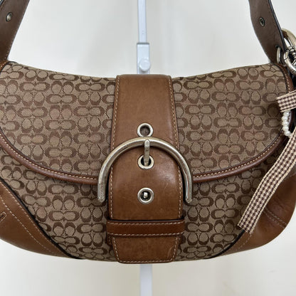 Coach Soho Brown Tan Signature Monogram Leather Shoulder Bag with Purse M04W-6818