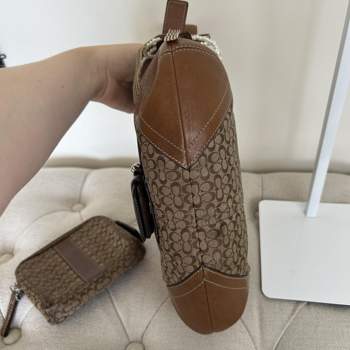 Coach Soho Brown Tan Signature Monogram Leather Shoulder Bag with Purse M04W-6818
