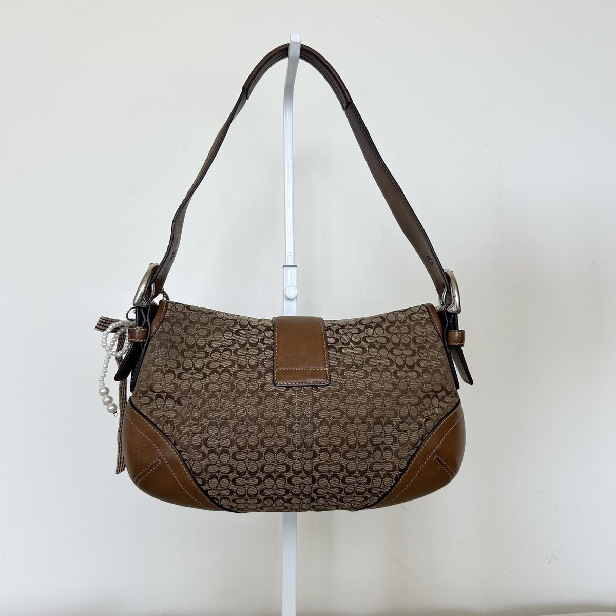 Coach Soho Brown Tan Signature Monogram Leather Shoulder Bag with Purse M04W-6818