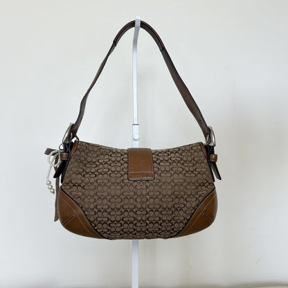 Coach Soho Brown Tan Signature Monogram Leather Shoulder Bag with Purse M04W-6818