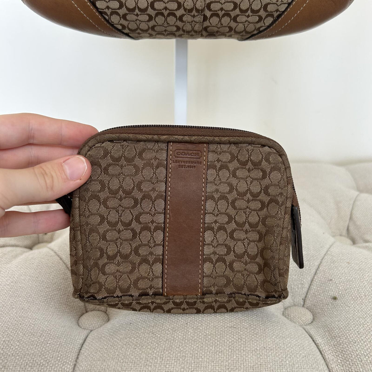 Coach Soho Brown Tan Signature Monogram Leather Shoulder Bag with Purse M04W-6818