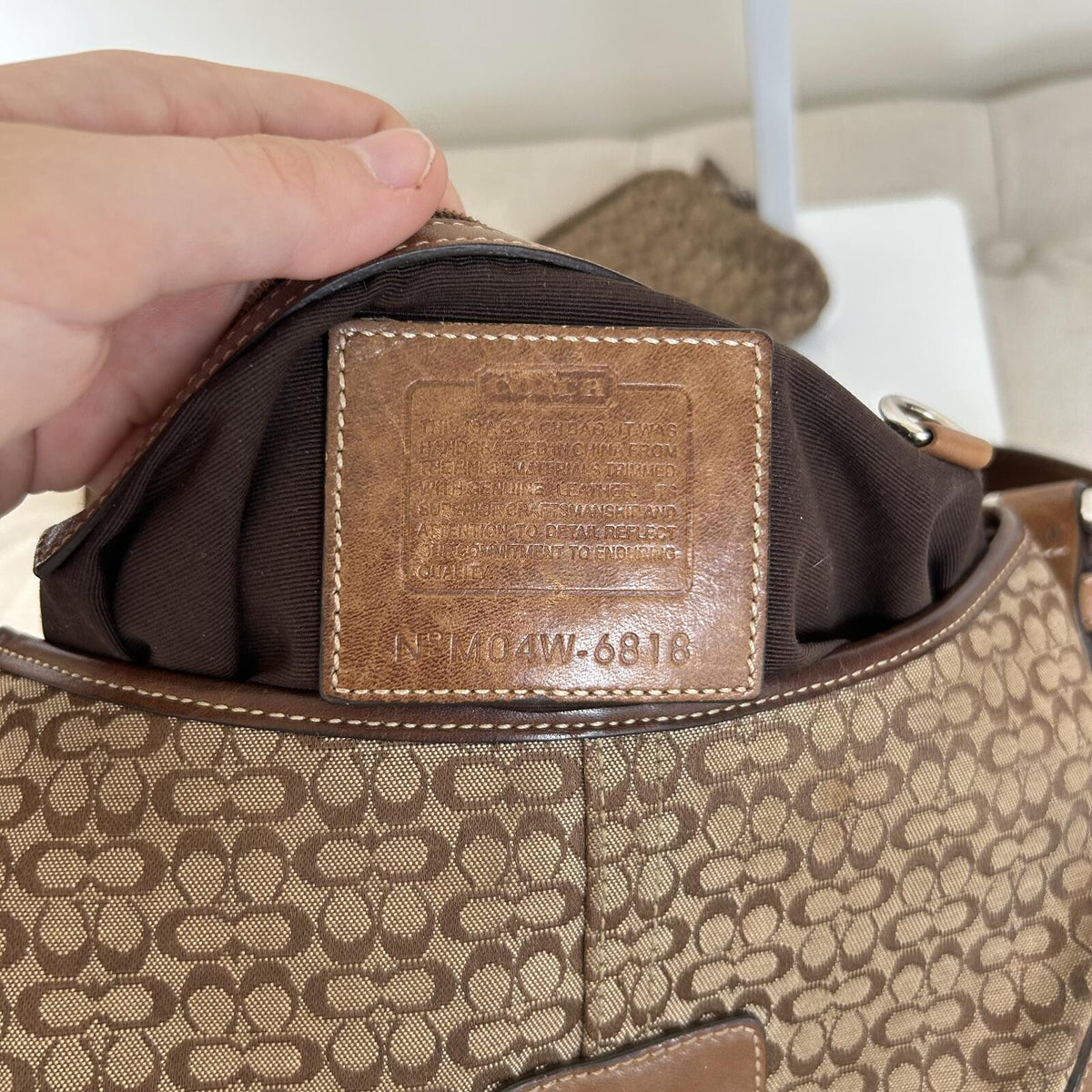 Coach Soho Brown Tan Signature Monogram Leather Shoulder Bag with Purse M04W-6818