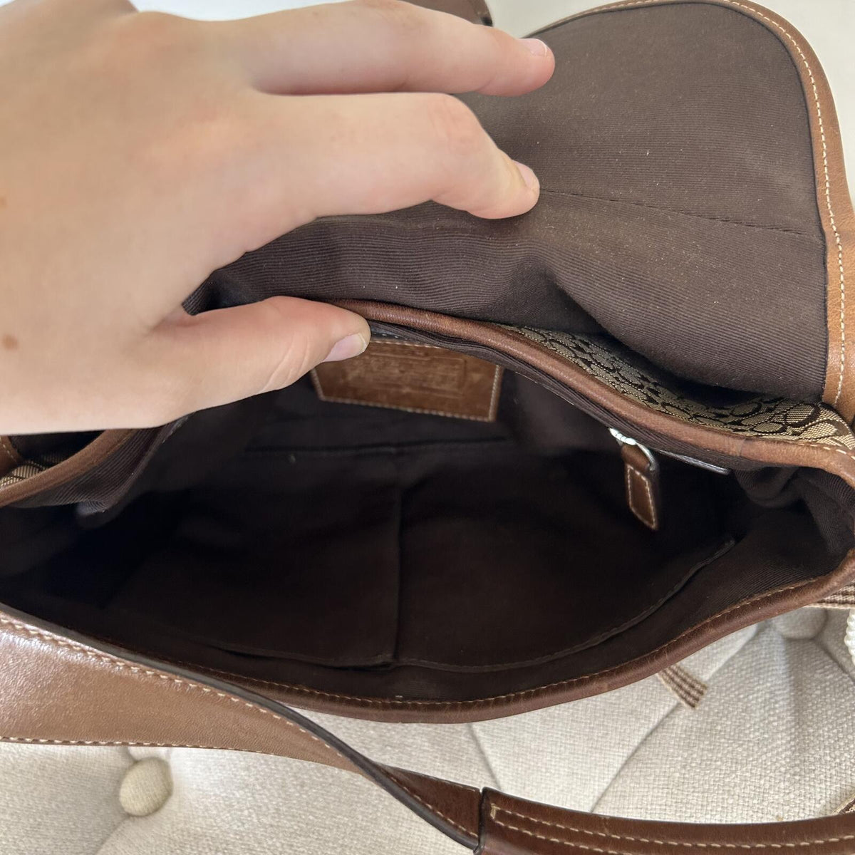 Coach Soho Brown Tan Signature Monogram Leather Shoulder Bag with Purse M04W-6818