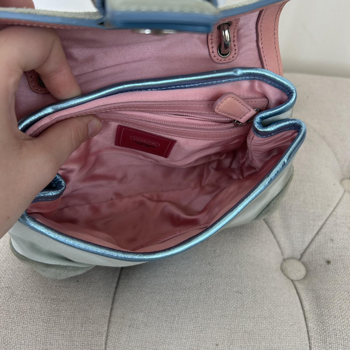 Coach Madison Mini Handle Top Blue Suede Rhinestone Soho Bag Y2K M04J-8975