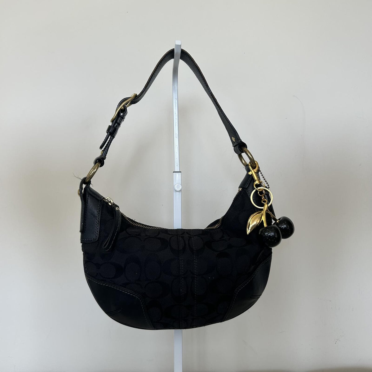 Coach Black Signature Monogram Hobo Shoulder Bag Handbag Purse E0768-11371