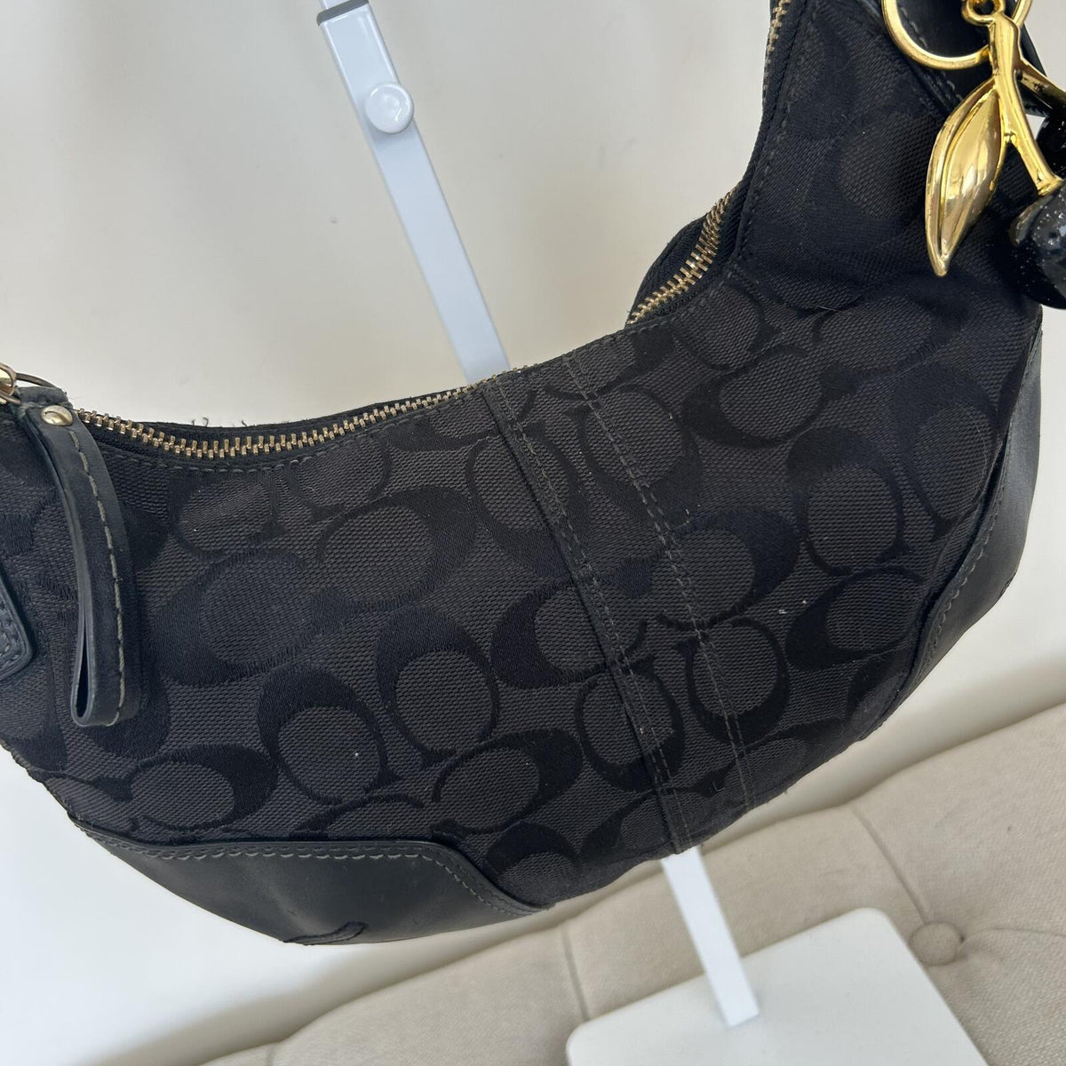 Coach Black Signature Monogram Hobo Shoulder Bag Handbag Purse E0768-11371