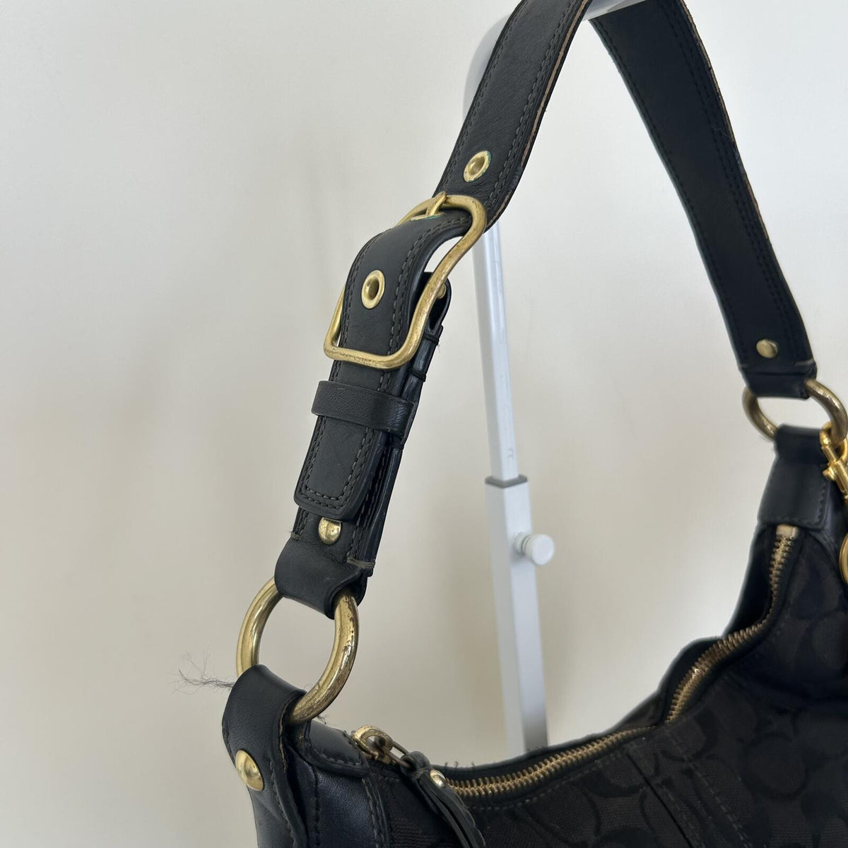 Coach Black Signature Monogram Hobo Shoulder Bag Handbag Purse E0768-11371