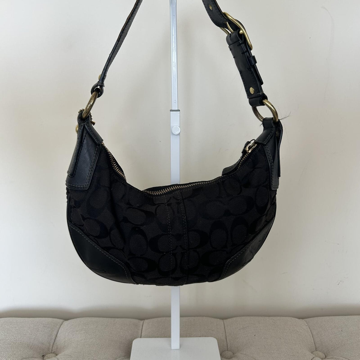 Coach Black Signature Monogram Hobo Shoulder Bag Handbag Purse E0768-11371