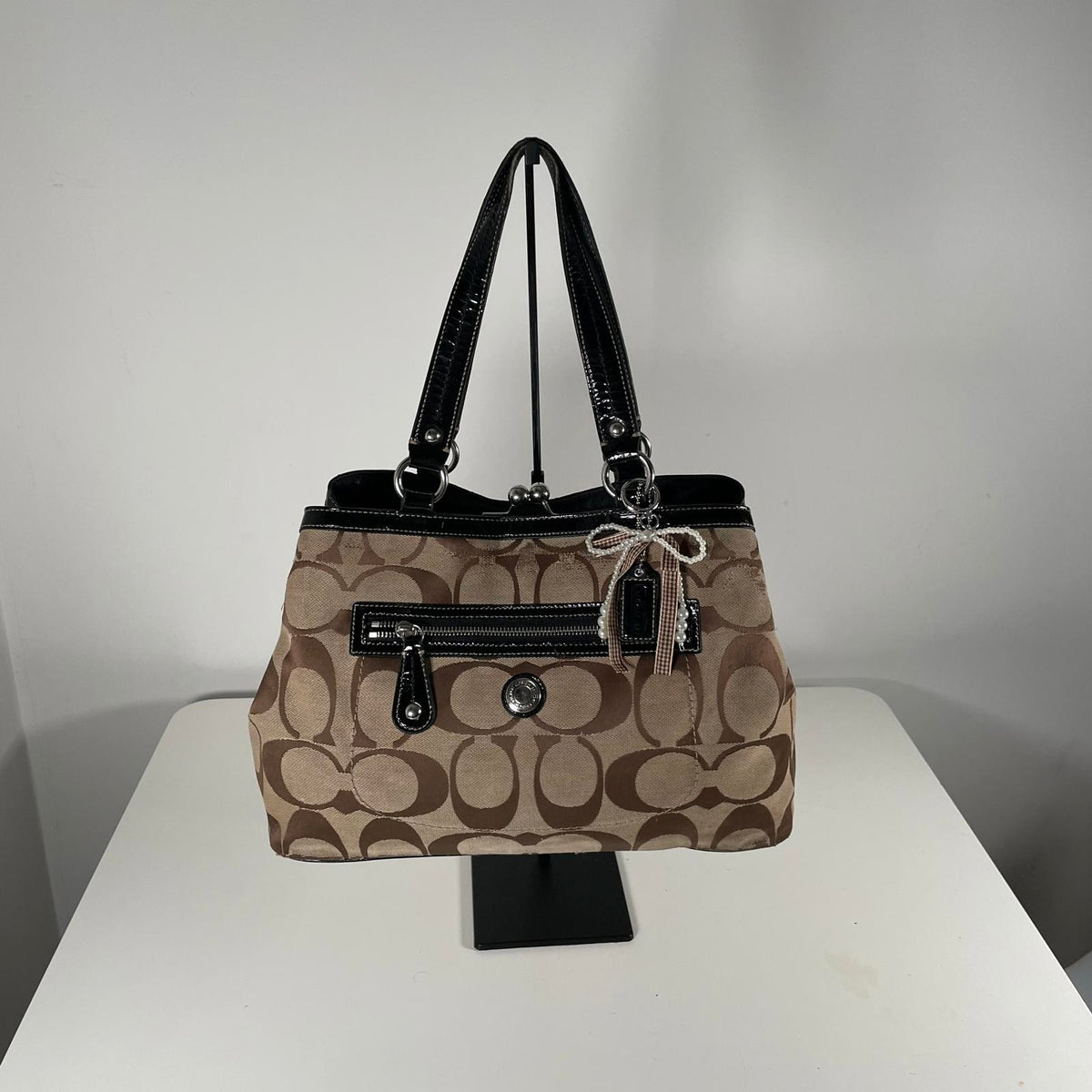 Coach Laura Signature Carryall Tote Satchel Bag Monogram Brown C1082-F14940