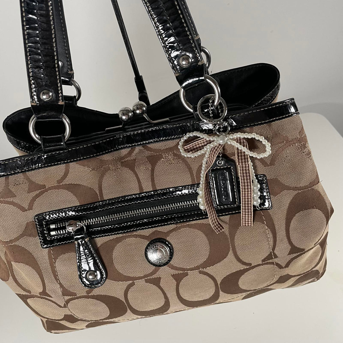 Coach Laura Signature Carryall Tote Satchel Bag Monogram Brown C1082-F14940