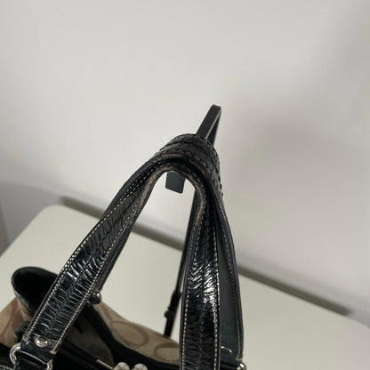 Coach Laura Signature Carryall Tote Satchel Bag Monogram Brown C1082-F14940