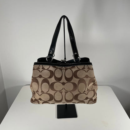 Coach Laura Signature Carryall Tote Satchel Bag Monogram Brown C1082-F14940