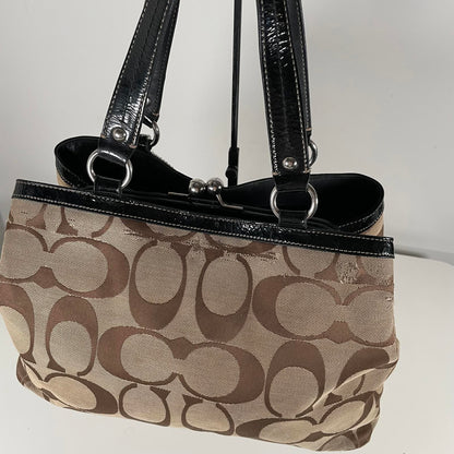 Coach Laura Signature Carryall Tote Satchel Bag Monogram Brown C1082-F14940