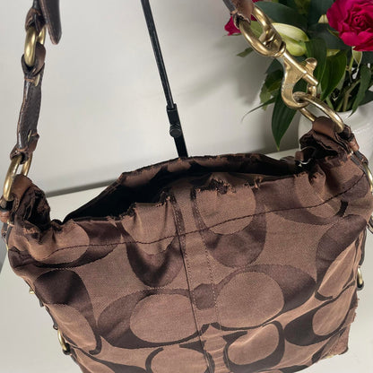 Coach Dark Chocolate Canvas Hobo Shoulder Bag Gold Hardware K0773-10620