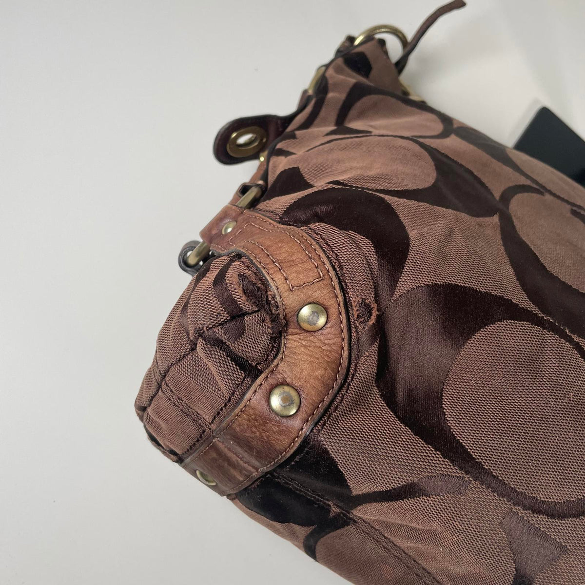 Coach Dark Chocolate Canvas Hobo Shoulder Bag Gold Hardware K0773-10620