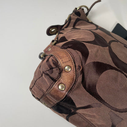 Coach Dark Chocolate Canvas Hobo Shoulder Bag Gold Hardware K0773-10620