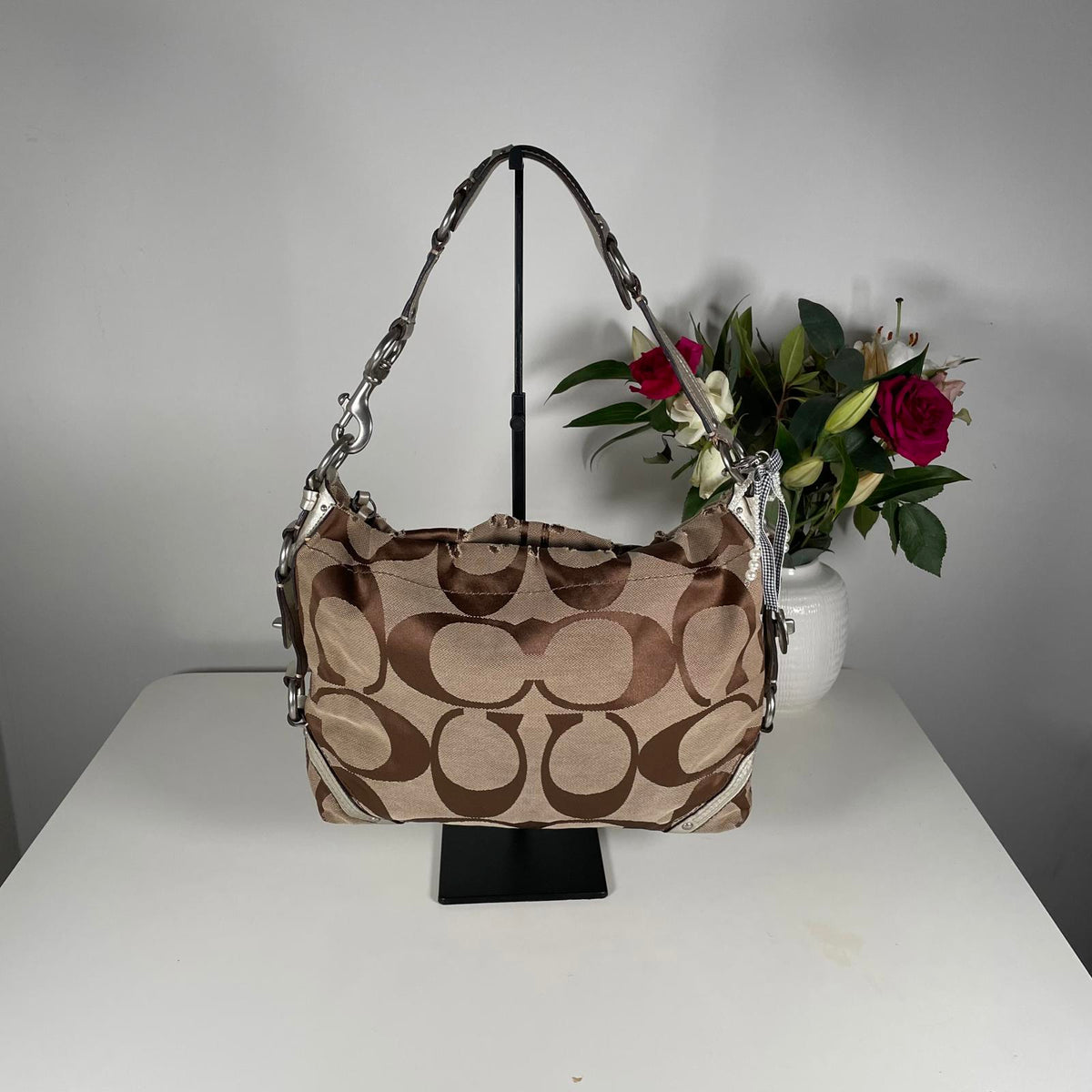 Coach Beige Signature Carly Hobo Shoulder Bag with Turnlock D0849-11648