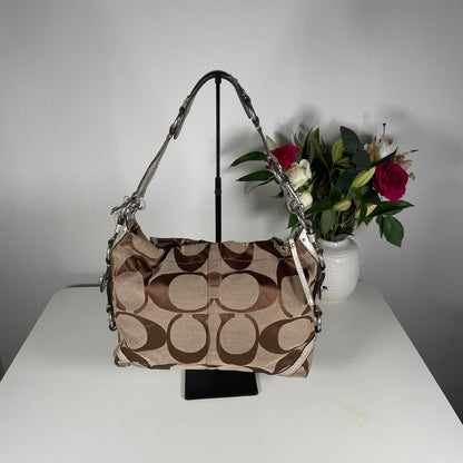 Coach Beige Signature Carly Hobo Shoulder Bag with Turnlock D0849-11648