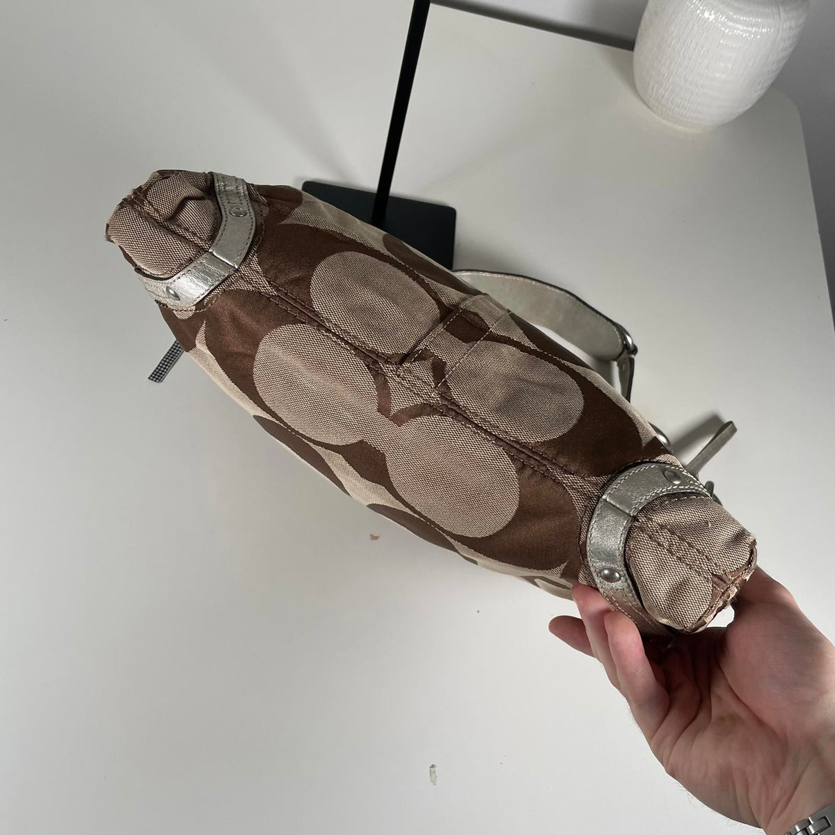 Coach Beige Signature Carly Hobo Shoulder Bag with Turnlock D0849-11648