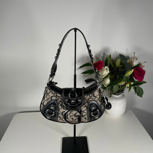 Guess Monogram Black Shoulder Bag Silver Hard Wear