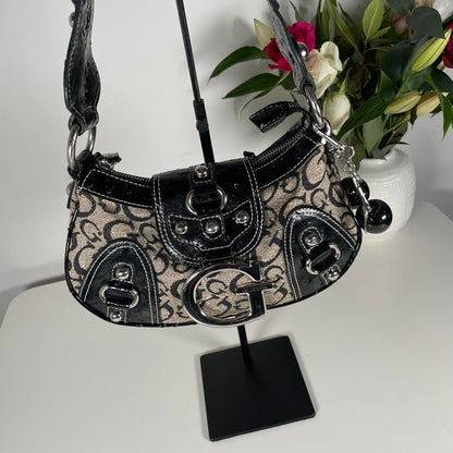 Guess Monogram Black Shoulder Bag Silver Hard Wear