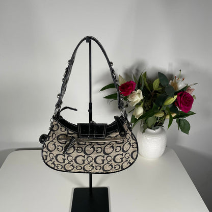 Guess Monogram Black Shoulder Bag Silver Hard Wear