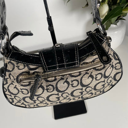 Guess Monogram Black Shoulder Bag Silver Hard Wear