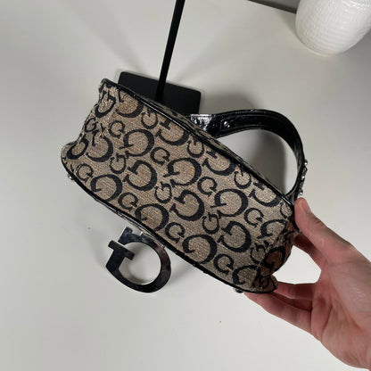 Guess Monogram Black Shoulder Bag Silver Hard Wear