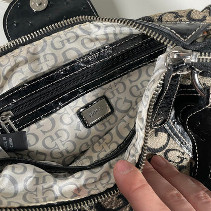 Guess Monogram Black Shoulder Bag Silver Hard Wear