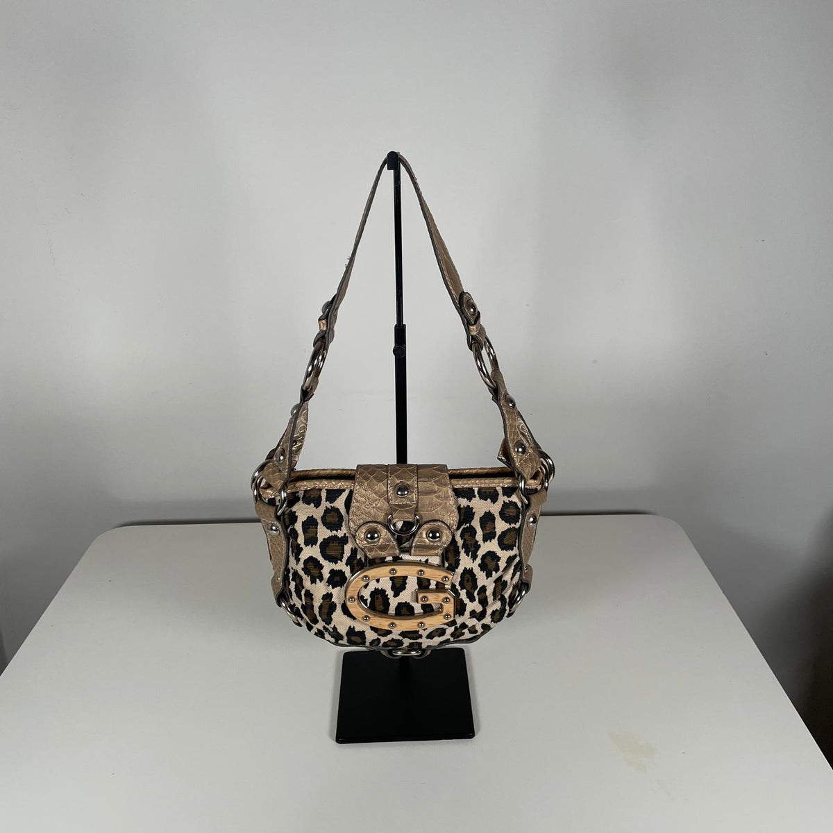 Vintage Y2K Guess Brown Cheetah Print Studded Shoulder Bag