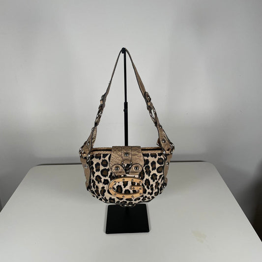 Vintage Y2K Guess Brown Cheetah Print Studded Shoulder Bag