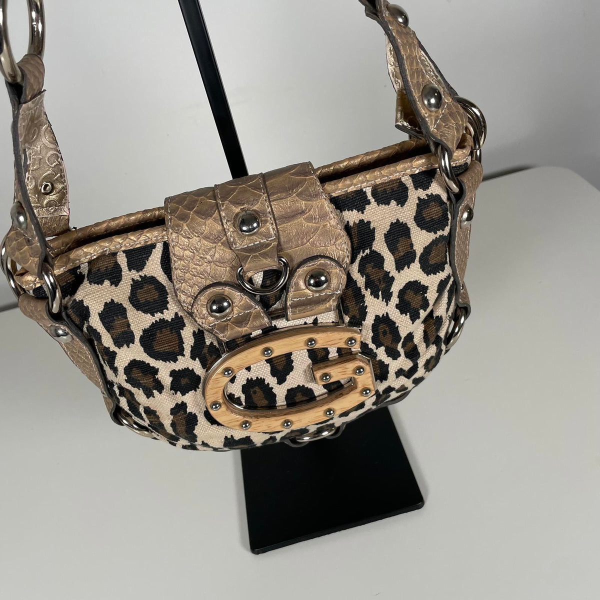 Vintage Y2K Guess Brown Cheetah Print Studded Shoulder Bag