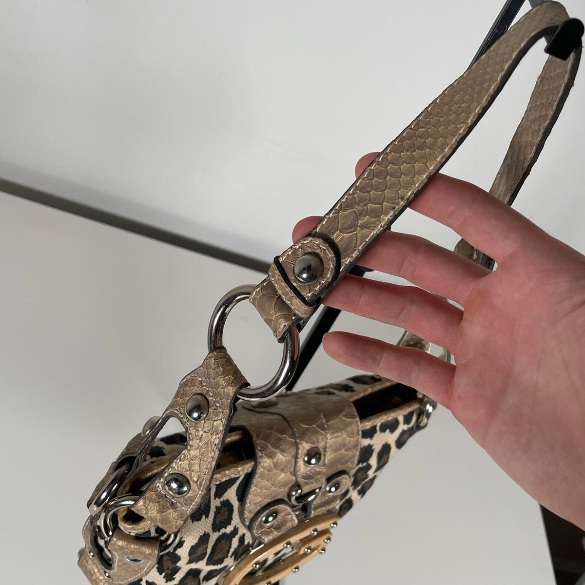 Vintage Y2K Guess Brown Cheetah Print Studded Shoulder Bag