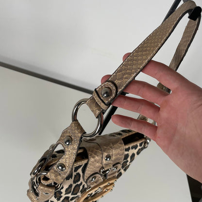 Vintage Y2K Guess Brown Cheetah Print Studded Shoulder Bag