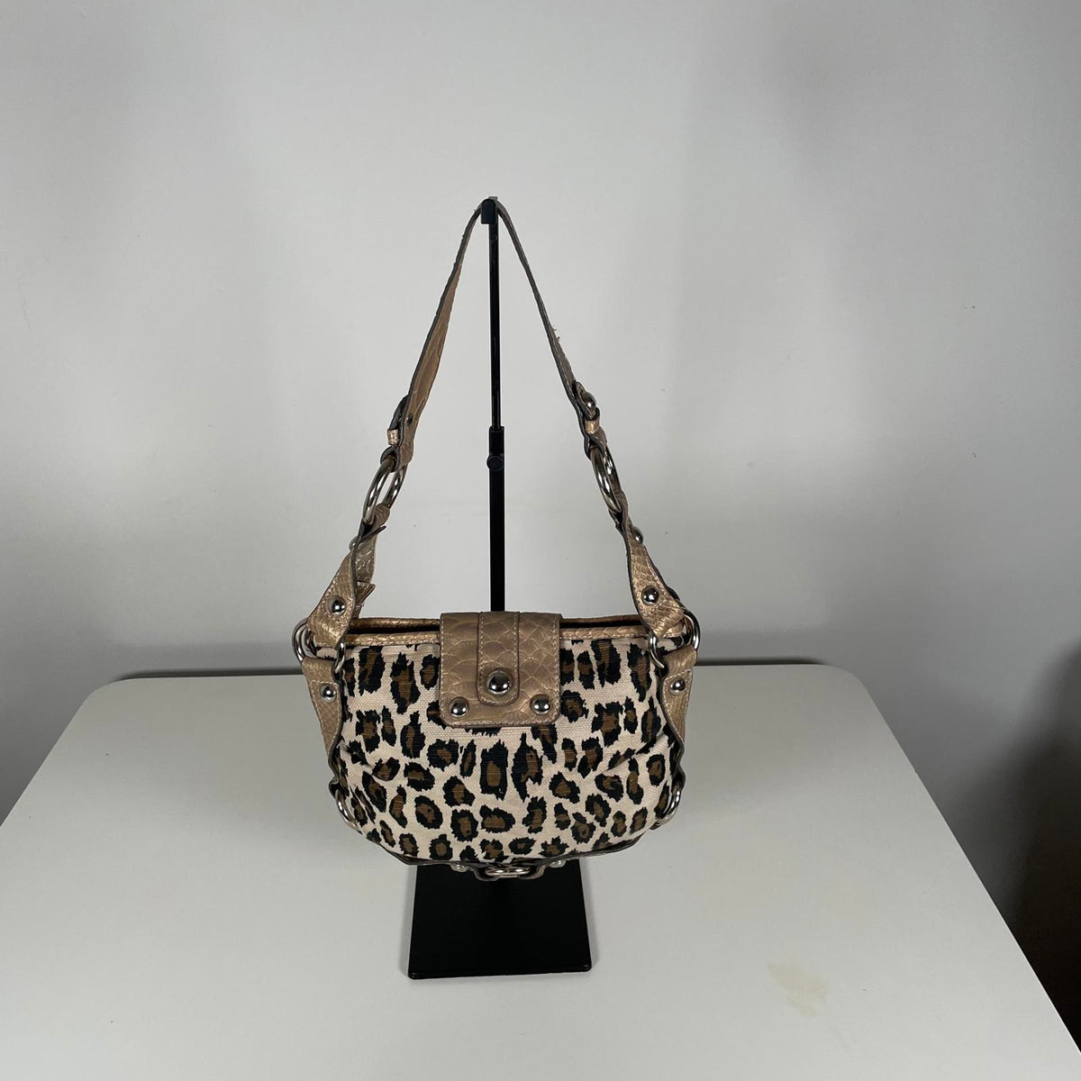 Vintage Y2K Guess Brown Cheetah Print Studded Shoulder Bag
