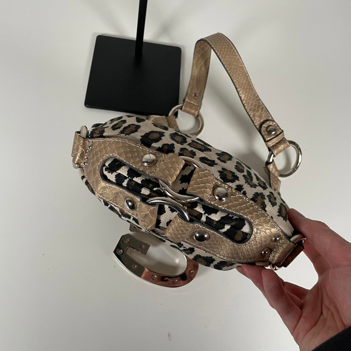 Vintage Y2K Guess Brown Cheetah Print Studded Shoulder Bag