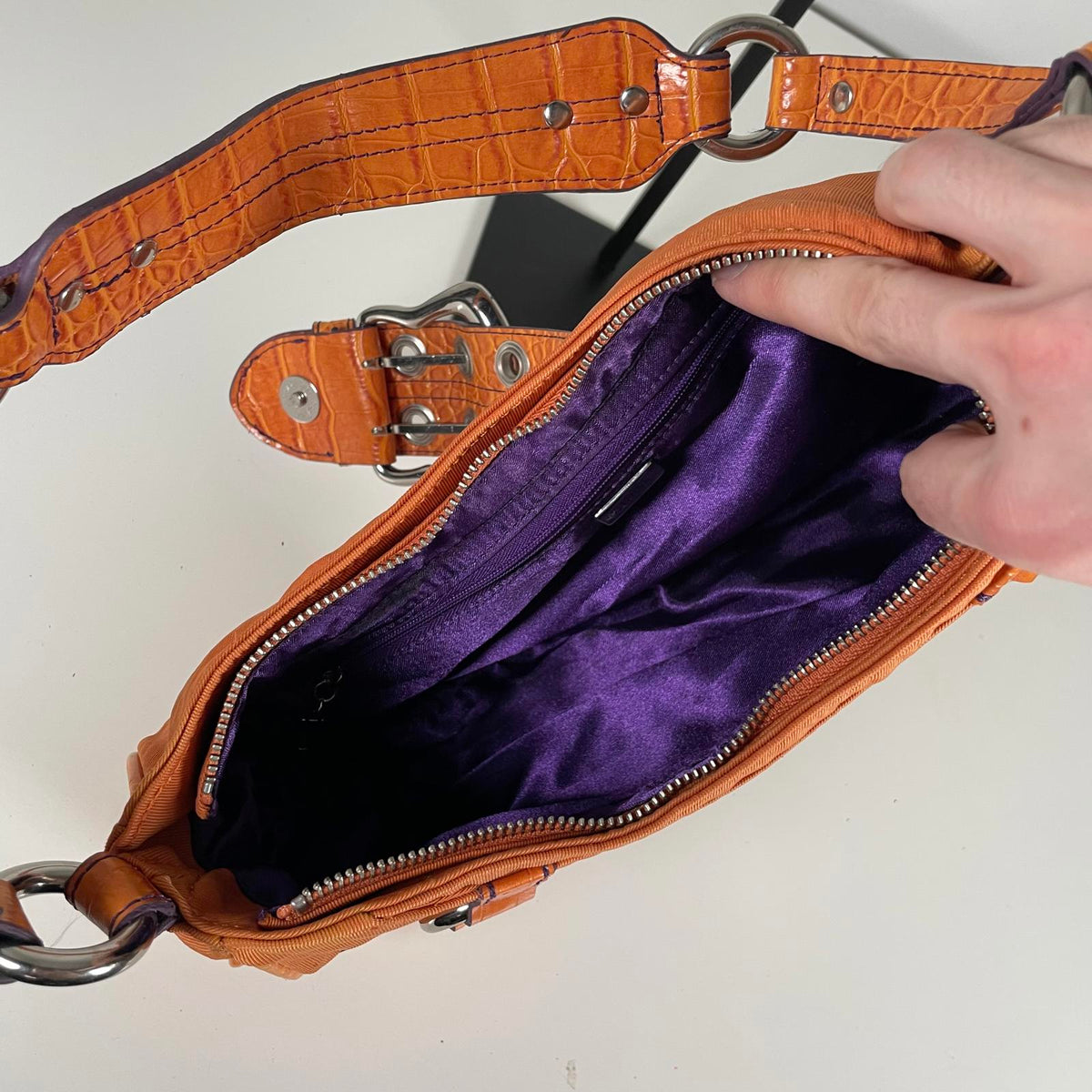 Guess Orange Mini Baguette Shoulder Bag
