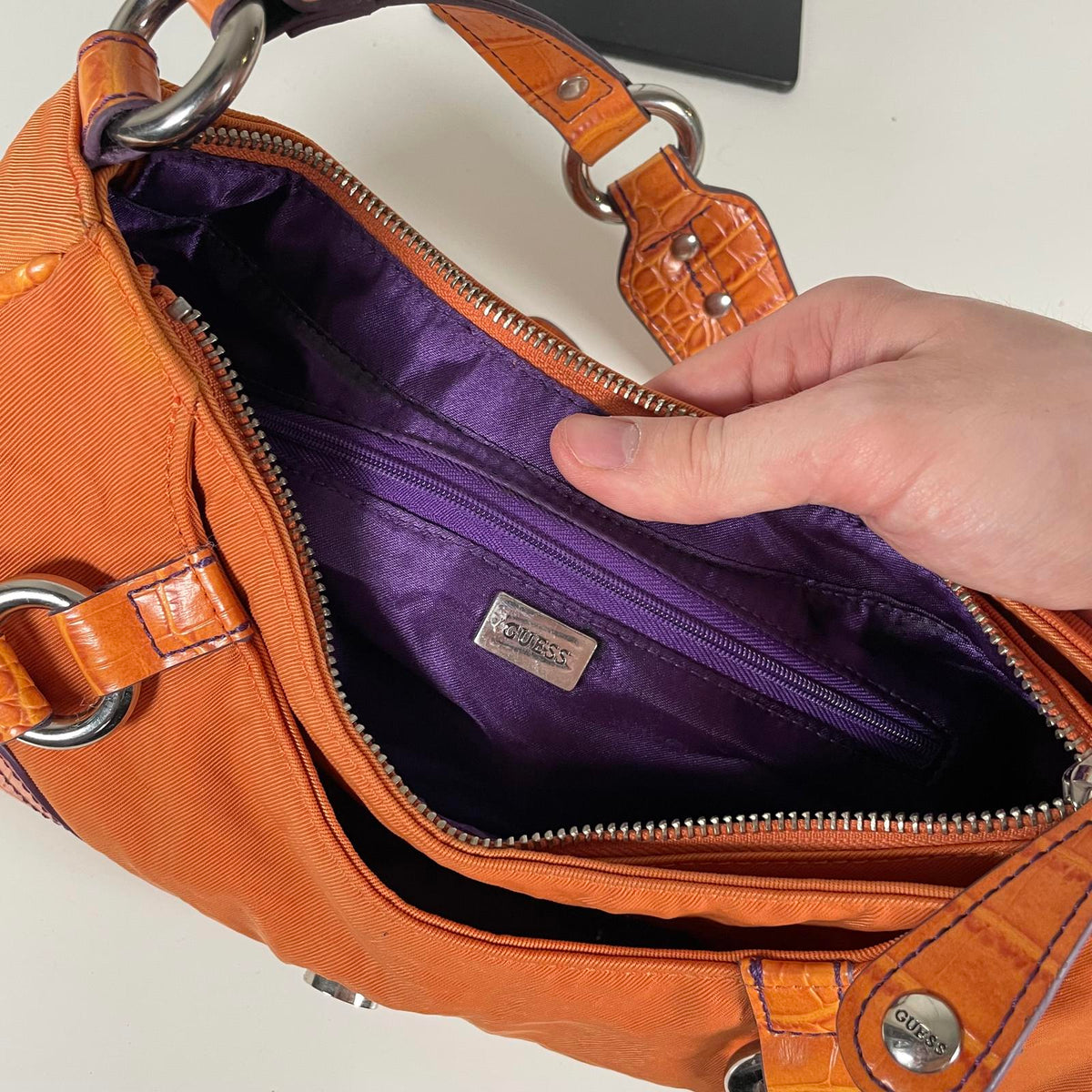 Guess Orange Mini Baguette Shoulder Bag