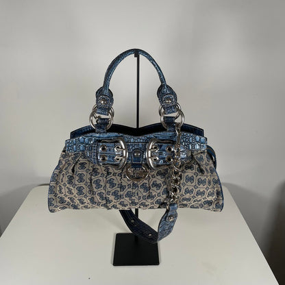 Guess Blue Monogram Snakeskin Convertible Shoulder Bag