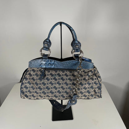 Guess Blue Monogram Snakeskin Convertible Shoulder Bag