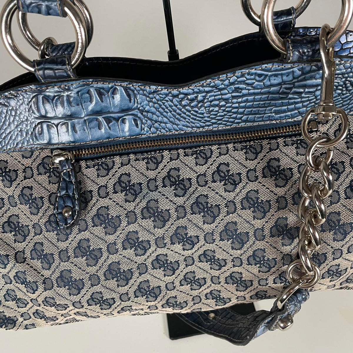 Guess Blue Monogram Snakeskin Convertible Shoulder Bag