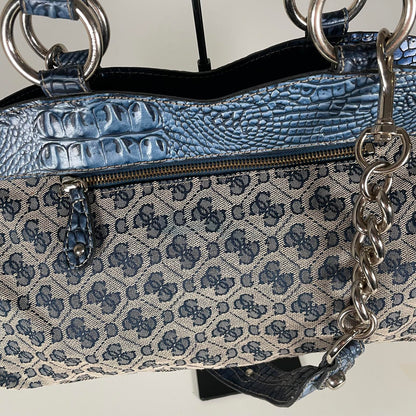 Guess Blue Monogram Snakeskin Convertible Shoulder Bag