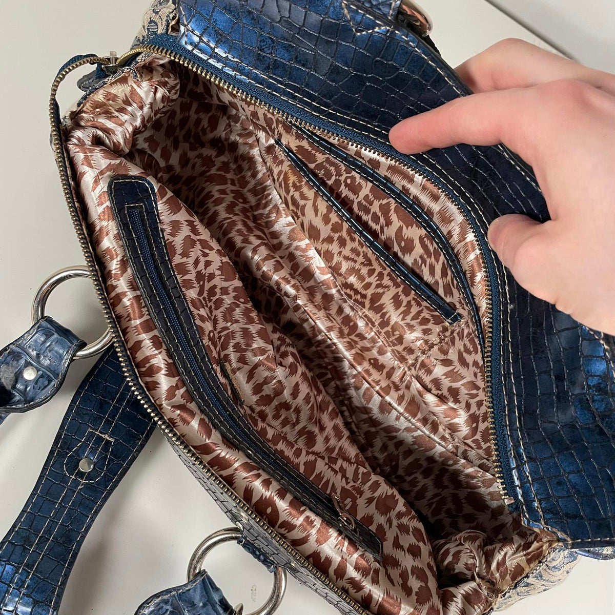 Guess Blue Monogram Snakeskin Convertible Shoulder Bag