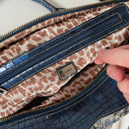 Guess Blue Monogram Snakeskin Convertible Shoulder Bag