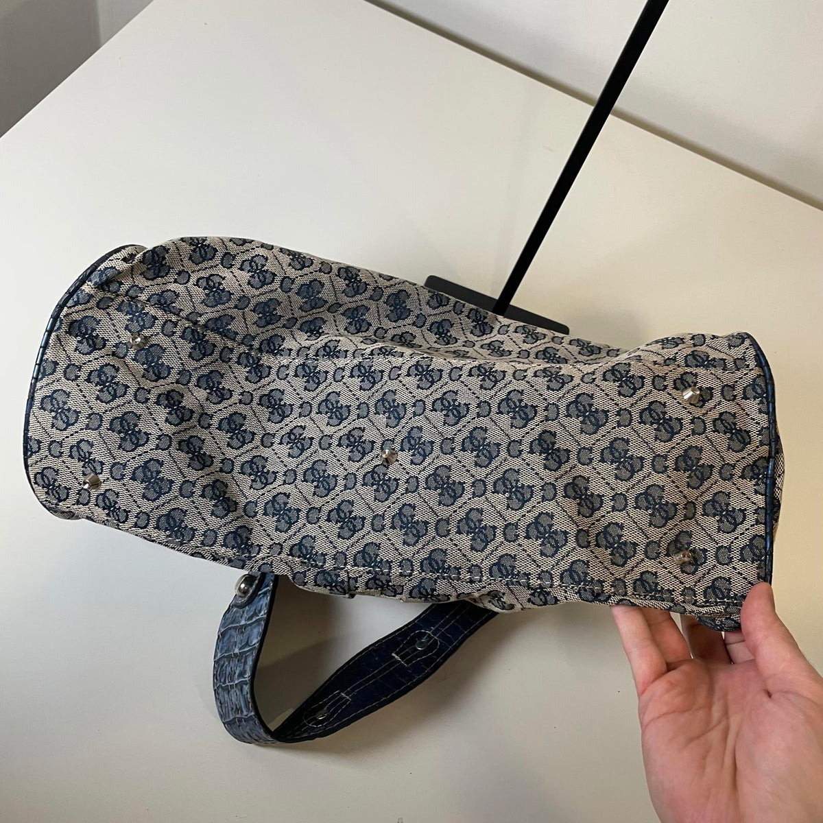 Guess Blue Monogram Snakeskin Convertible Shoulder Bag