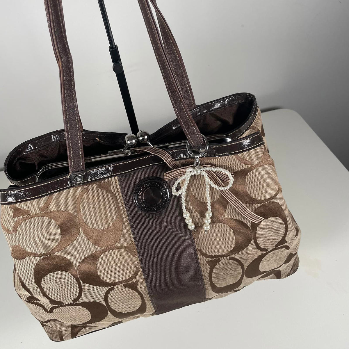 Coach Brown Signature Carryall Satchel Shoulder Bag FJ1276-F19190
