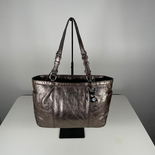 Coach Gallery Metallic Silver Leather Tote Shoulder Bag G1163-F17721