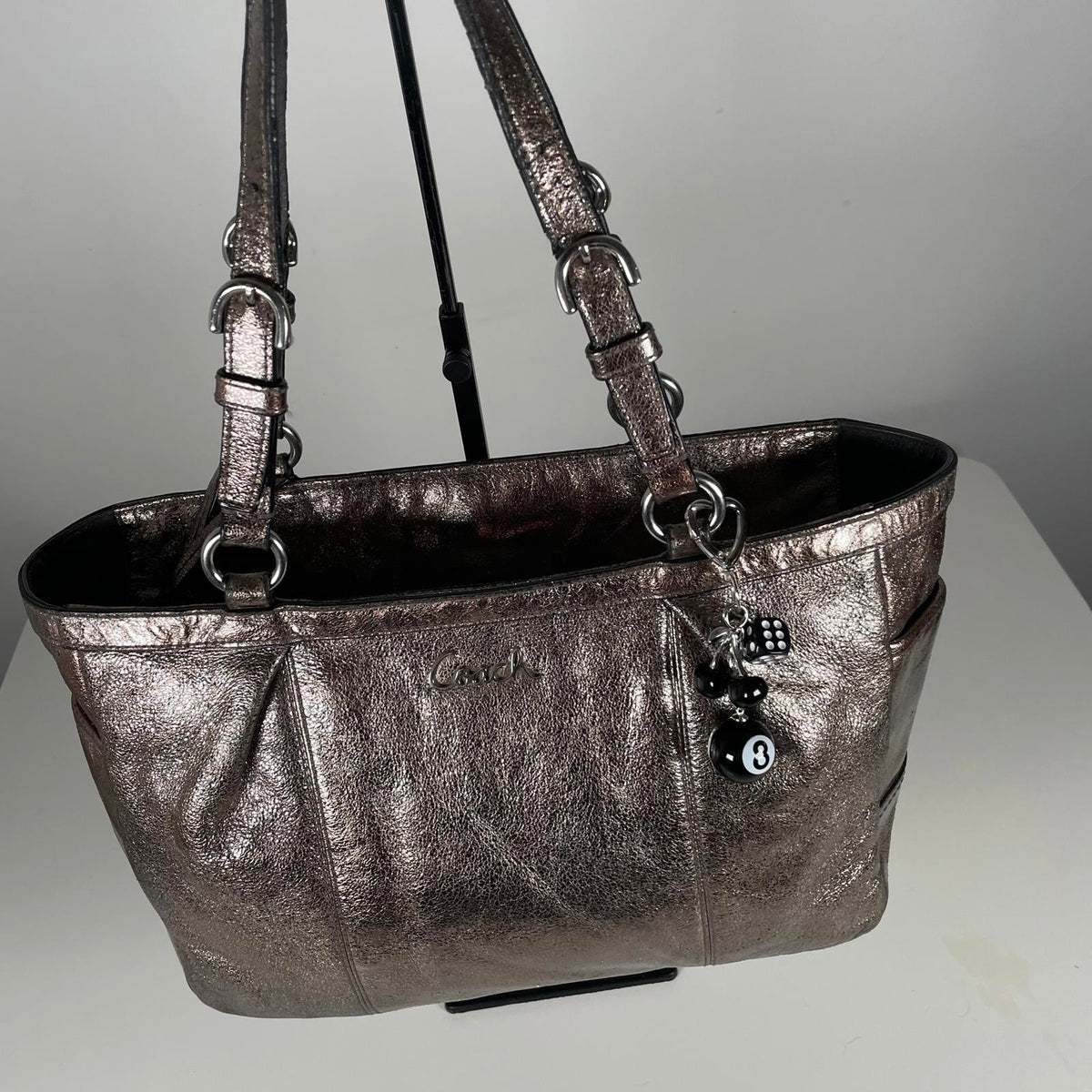 Coach Gallery Metallic Silver Leather Tote Shoulder Bag G1163-F17721