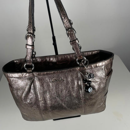 Coach Gallery Metallic Silver Leather Tote Shoulder Bag G1163-F17721