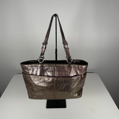 Coach Gallery Metallic Silver Leather Tote Shoulder Bag G1163-F17721